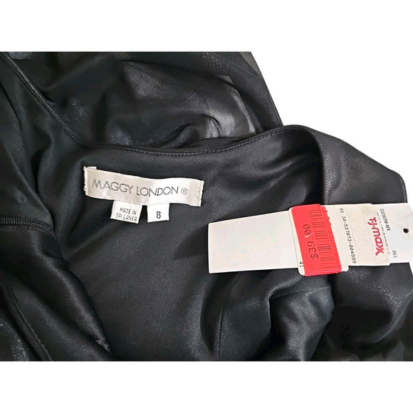 Maggy London ~Size 8~ Black/Silver Sheath Party Cocktail Evening Dress Lined NWT - Picture 2 of 14